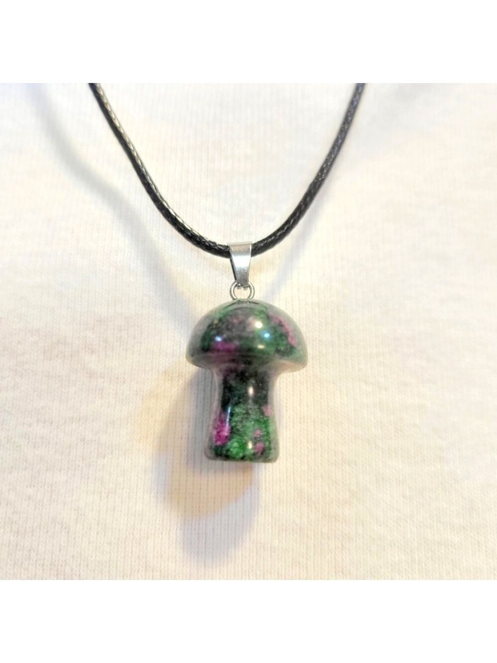 Natural Ruby Zoisite 1/2" Mushroom Crystal Pendant Necklace